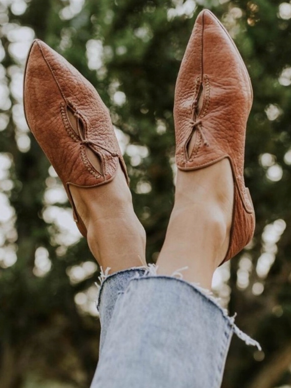 Free People St. Lucia Leather Pointed Babouche Flats Tan 38 EUC Brown Shoe